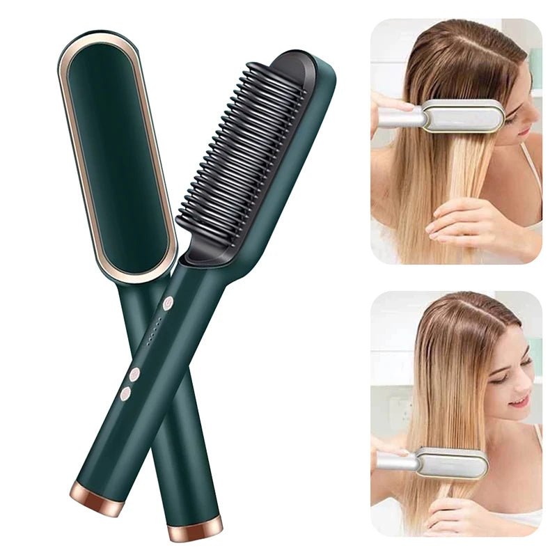 Hair Straightener Hot Comb Curling Iron Multi - Speed Electric Straightening Comb Curling Iron Hair Brush 2023 Hot Sale - Red - Bella Bourget