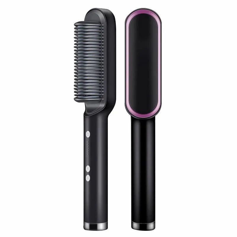 Hair Straightener Hot Comb Curling Iron Multi - Speed Electric Straightening Comb Curling Iron Hair Brush 2023 Hot Sale - Black - Bella Bourget