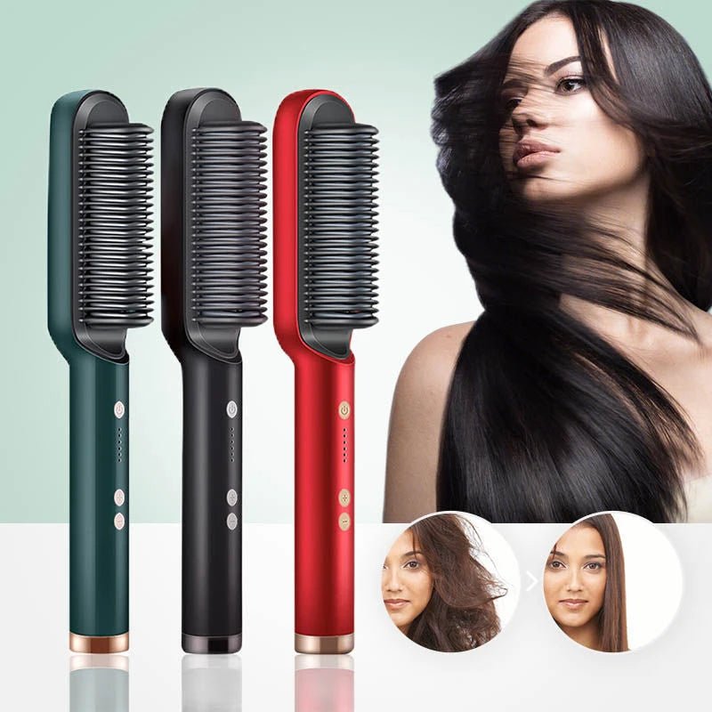 Hair Straightener Hot Comb Curling Iron Multi - Speed Electric Straightening Comb Curling Iron Hair Brush 2023 Hot Sale - Red - Bella Bourget