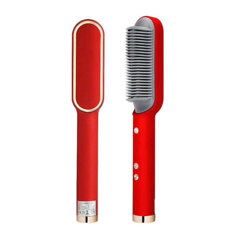 Hair Straightener Hot Comb Curling Iron Multi - Speed Electric Straightening Comb Curling Iron Hair Brush 2023 Hot Sale - Red - Bella Bourget