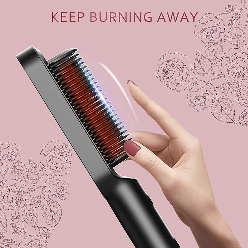 Hair Straightener Hot Comb Curling Iron Multi - Speed Electric Straightening Comb Curling Iron Hair Brush 2023 Hot Sale - Red - Bella Bourget