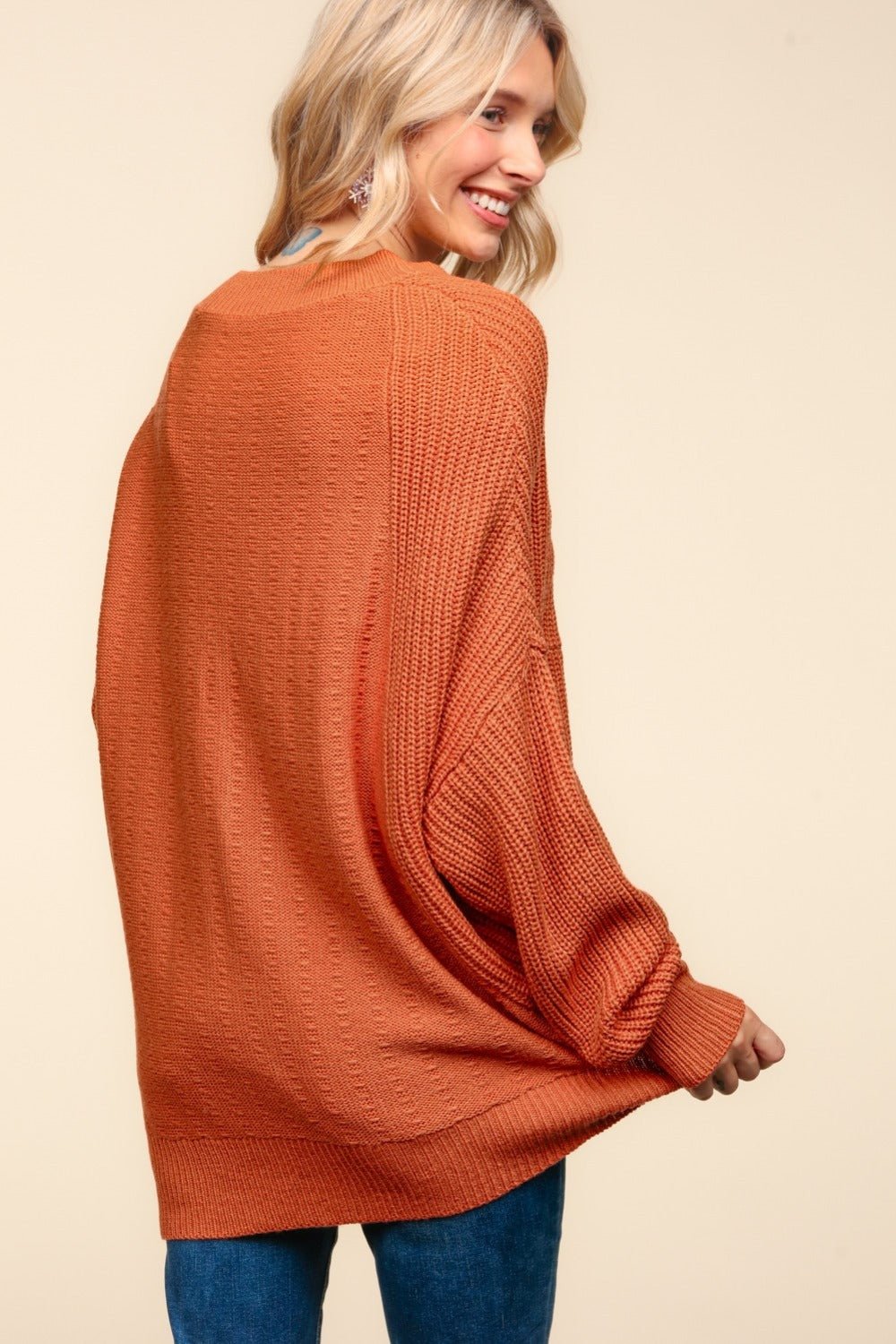 Haptics Full Size Side Slit Texture Asymmetric Sweater - Sweater - Pumpkin - Bella Bourget