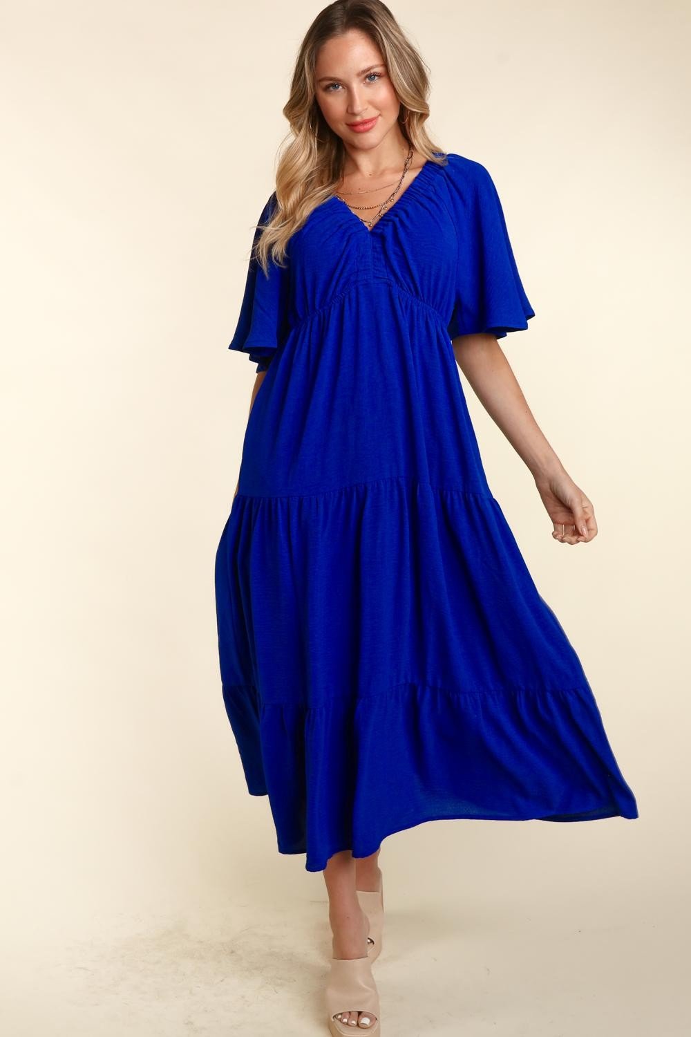 Haptics Tiered Babydoll Maxi Dress with Side Pocket - Day Dress - Royal - Bella Bourget