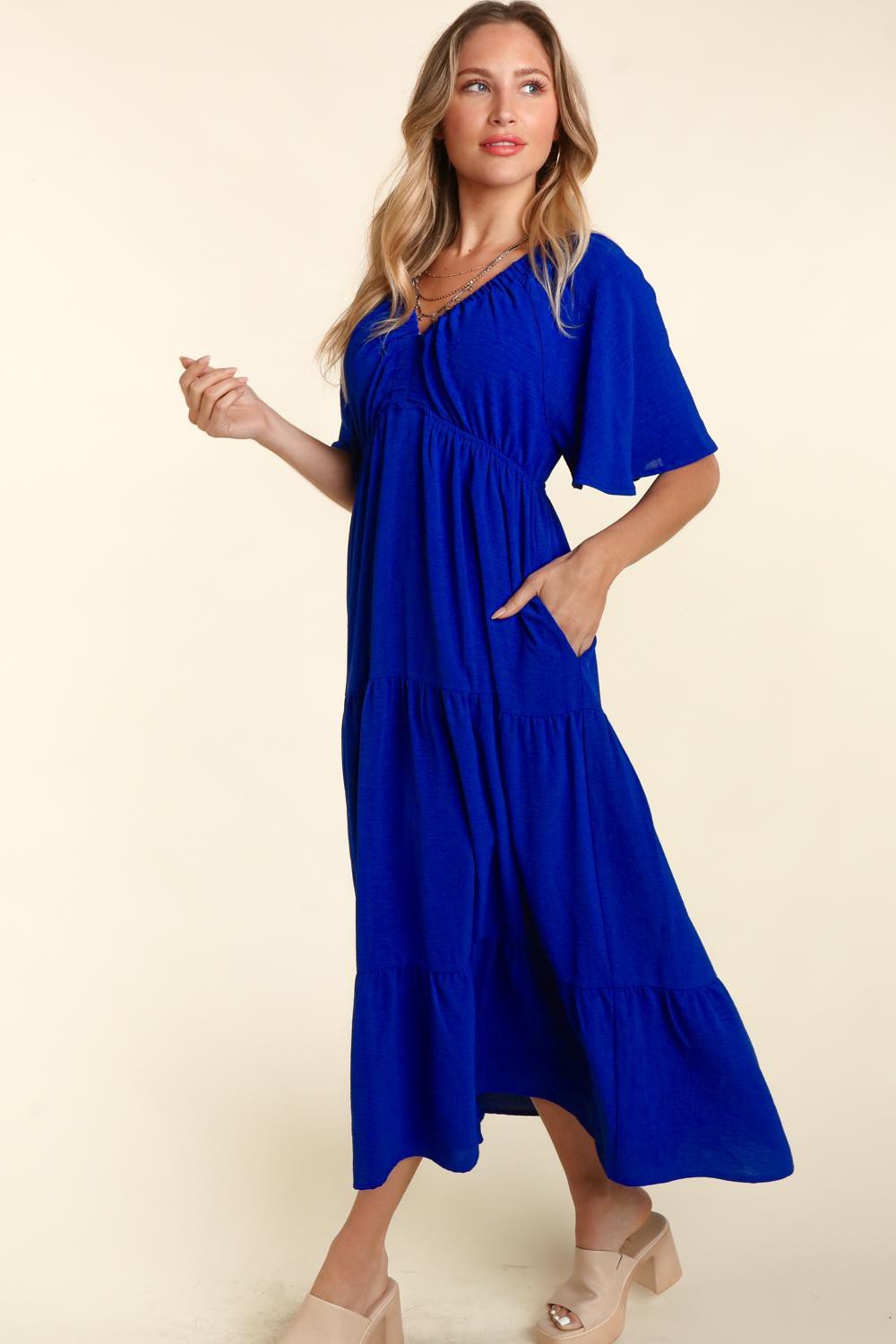 Haptics Tiered Babydoll Maxi Dress with Side Pocket - Day Dress - Royal - Bella Bourget