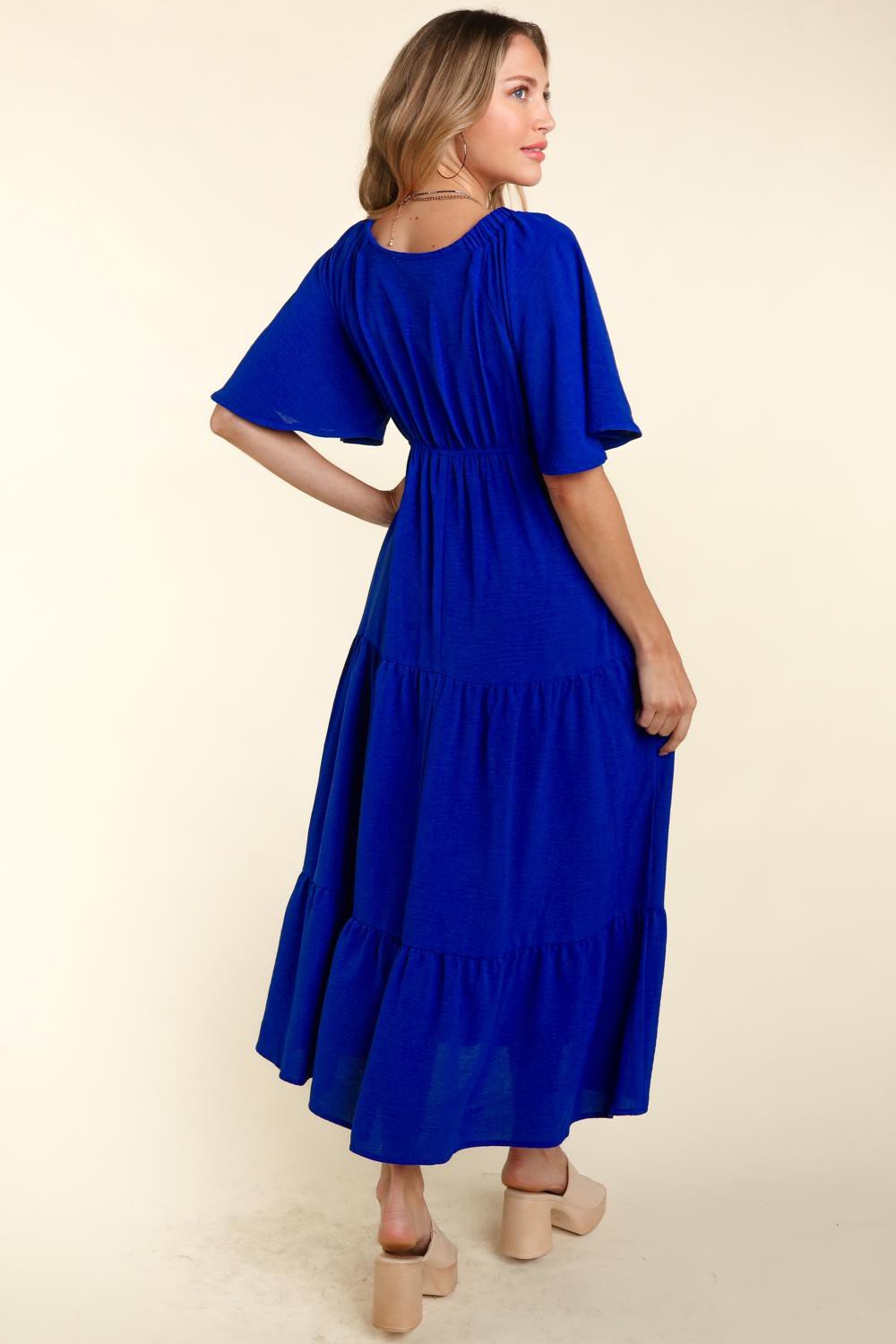 Haptics Tiered Babydoll Maxi Dress with Side Pocket - Day Dress - Royal - Bella Bourget