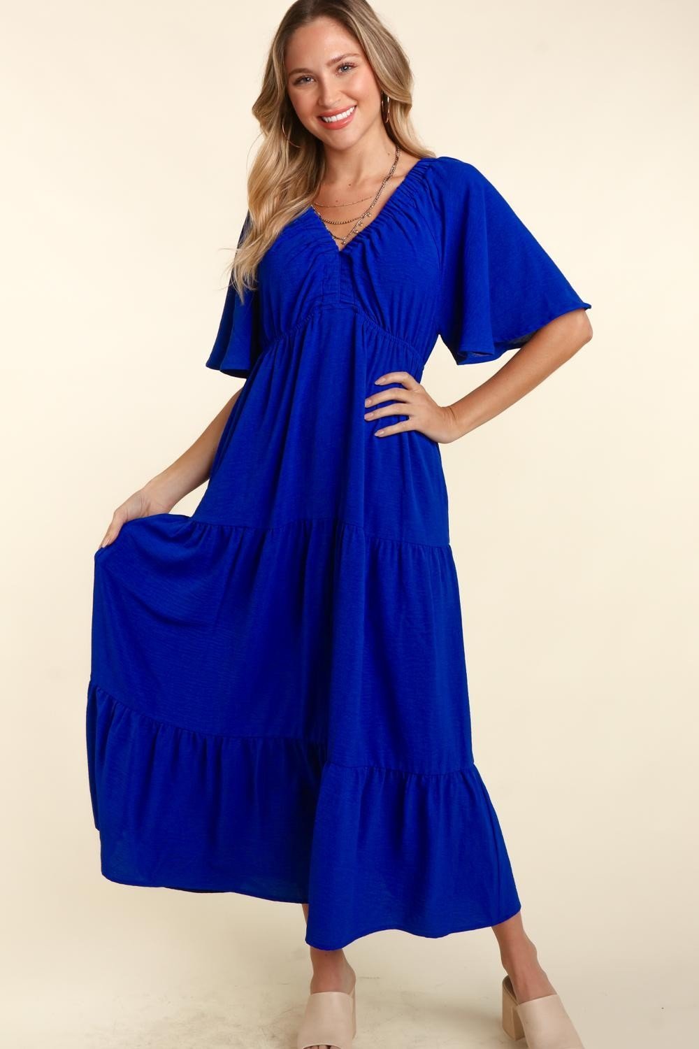 Haptics Tiered Babydoll Maxi Dress with Side Pocket - Day Dress - Royal - Bella Bourget