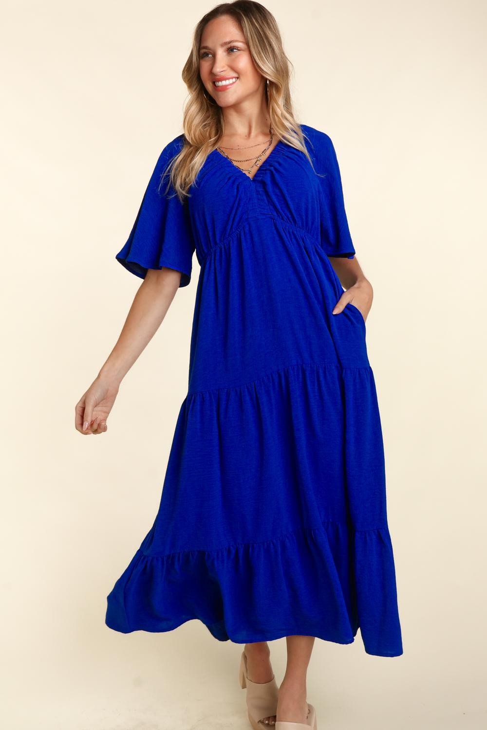 Haptics Tiered Babydoll Maxi Dress with Side Pocket - Day Dress - Royal - Bella Bourget