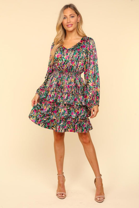 Haptics V - Neck Satin Floral Layered Dress - dress - Multi - Bella Bourget