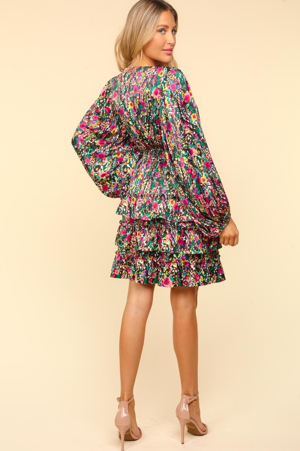 Haptics V - Neck Satin Floral Layered Dress - dress - Multi - Bella Bourget