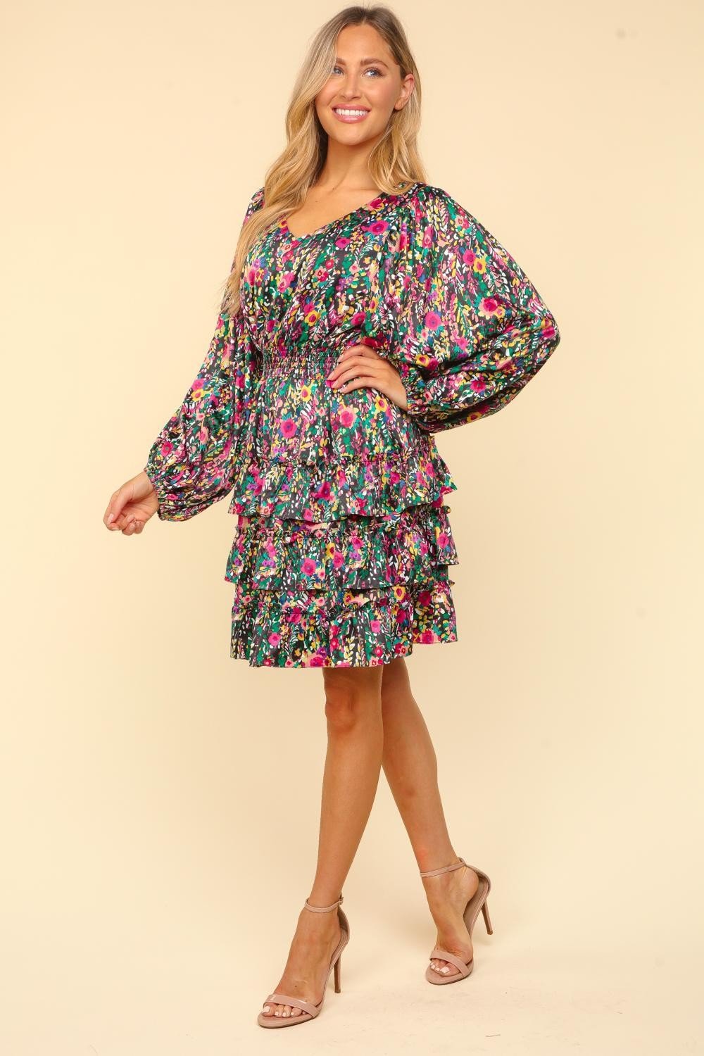 Haptics V - Neck Satin Floral Layered Dress - dress - Multi - Bella Bourget