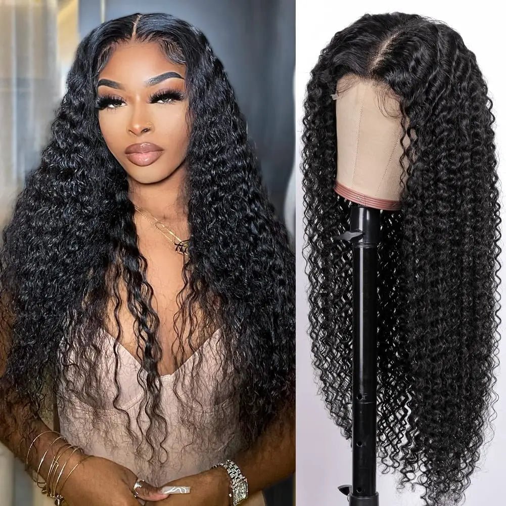 HD Deep Wave Curly 5X5 Glueless Lace Closure Human Hair Wig Ready to Wear and Go Full Lace Frontal Wigs Lace Front Wig for Women - 5X5 Lace Wig - Bella Bourget