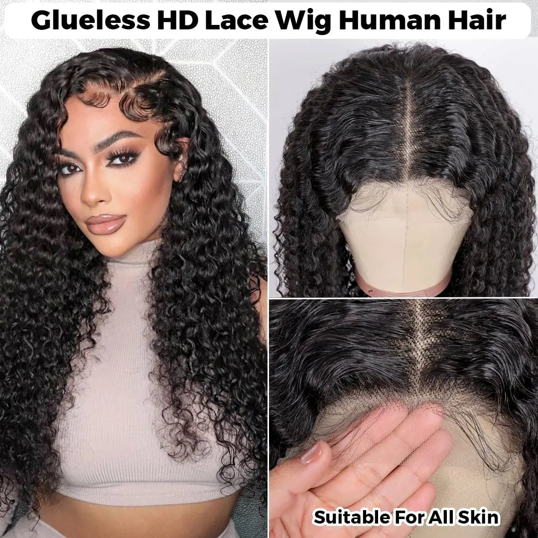 HD Deep Wave Curly 5X5 Glueless Lace Closure Human Hair Wig Ready to Wear and Go Full Lace Frontal Wigs Lace Front Wig for Women - 5X5 Lace Wig - Bella Bourget