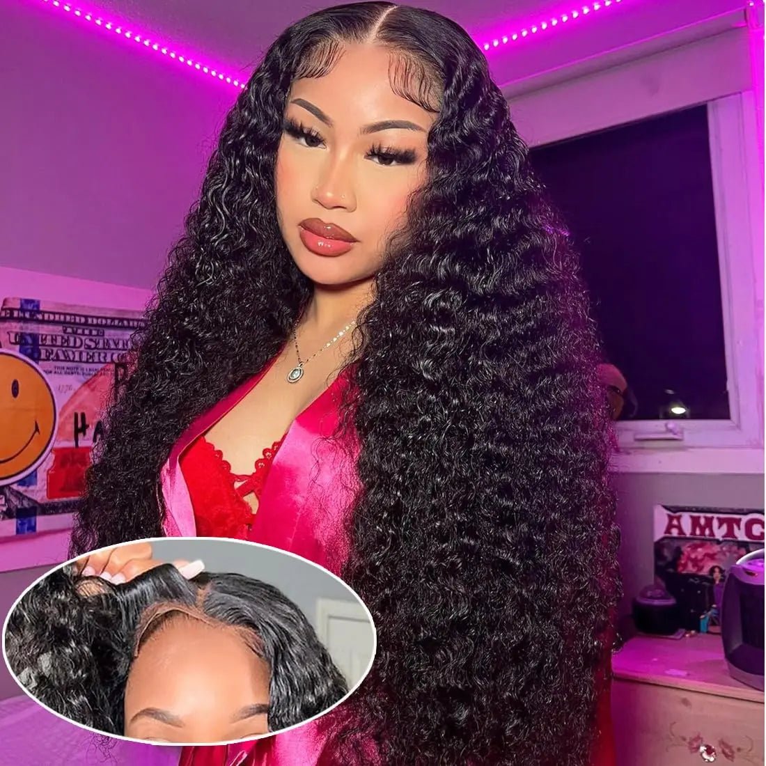 HD Deep Wave Curly 5X5 Glueless Lace Closure Human Hair Wig Ready to Wear and Go Full Lace Frontal Wigs Lace Front Wig for Women - 5X5 Lace Wig - Bella Bourget