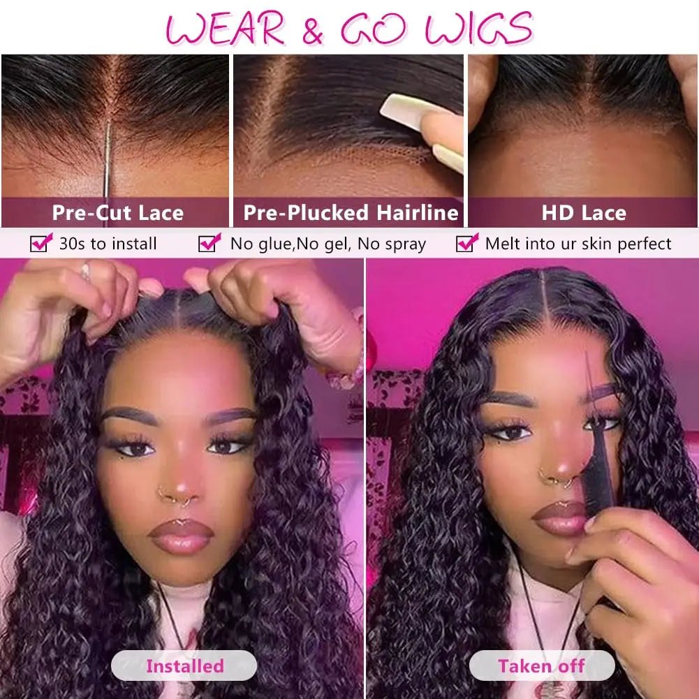 HD Deep Wave Curly 5X5 Glueless Lace Closure Human Hair Wig Ready to Wear and Go Full Lace Frontal Wigs Lace Front Wig for Women - 5X5 Lace Wig - Bella Bourget