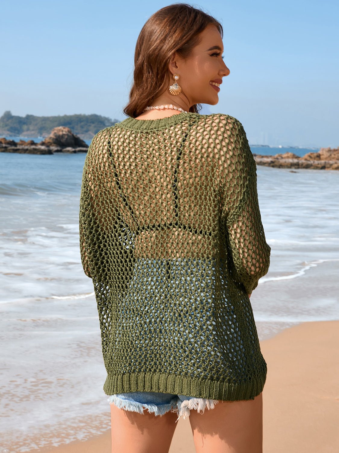 Heart Openwork Long Sleeve Cover - Up - Cover - Up - Matcha Green - Bella Bourget