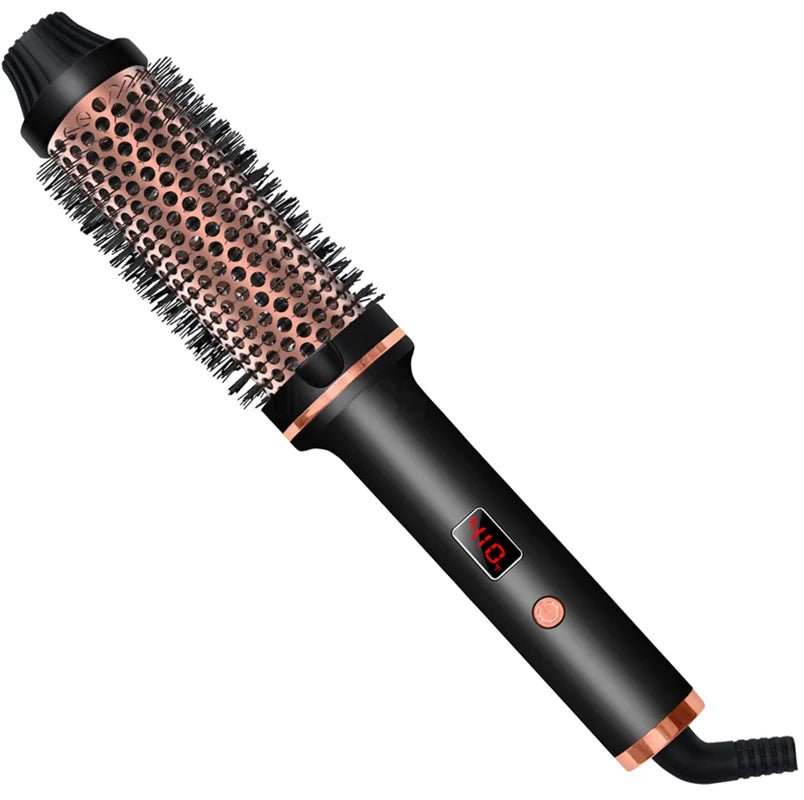 Heated round Brush 1.5 Inch Thermal Brush Heating Curling Iron Brush Volumizing Brush Ceramic Curling Comb Travel Curling Iron - Blackgold - Bella Bourget