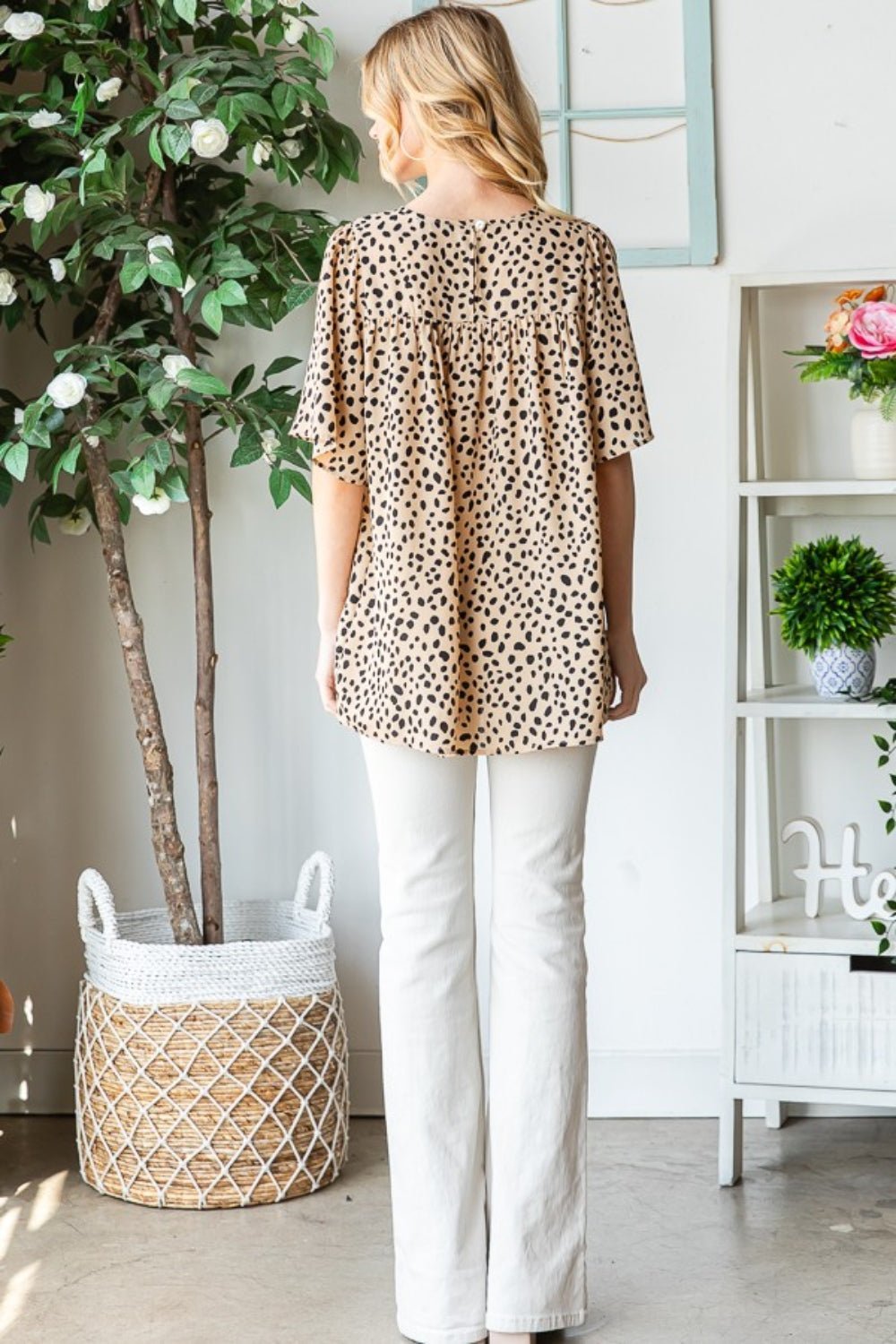 Heimish Full Size Animal Print Flutter Sleeve Blouse - Top - Khaki - Bella Bourget