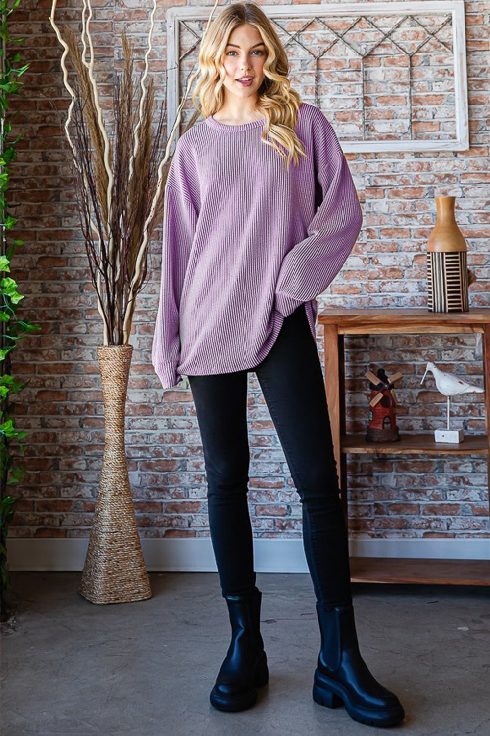 Heimish Full Size Round Neck Dropped Shoulder Blouse - Top - LAVENDER - Bella Bourget