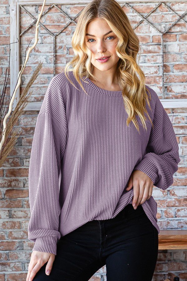 Heimish Full Size Round Neck Dropped Shoulder Blouse - Top - LAVENDER - Bella Bourget