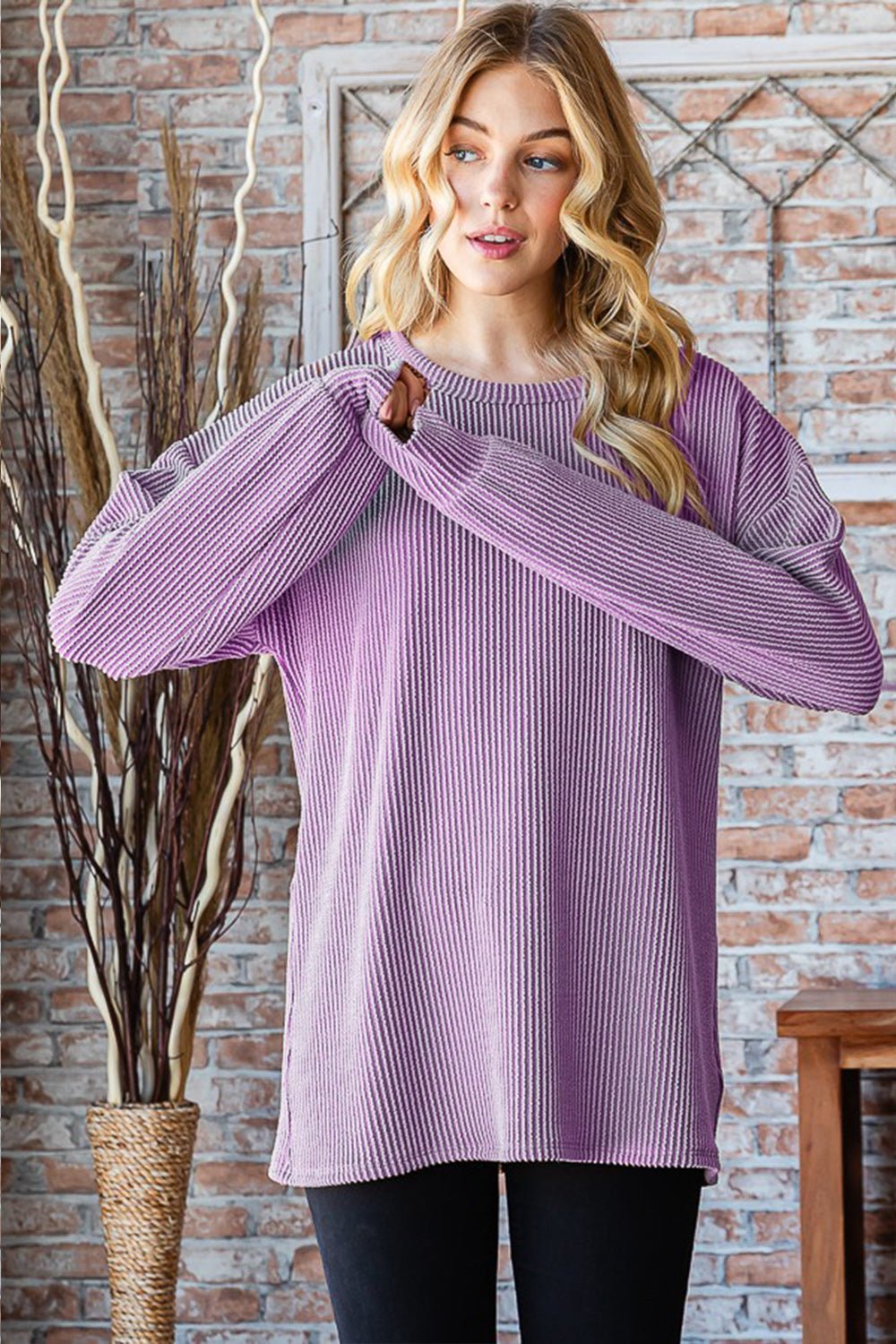 Heimish Full Size Round Neck Dropped Shoulder Blouse - Top - LAVENDER - Bella Bourget