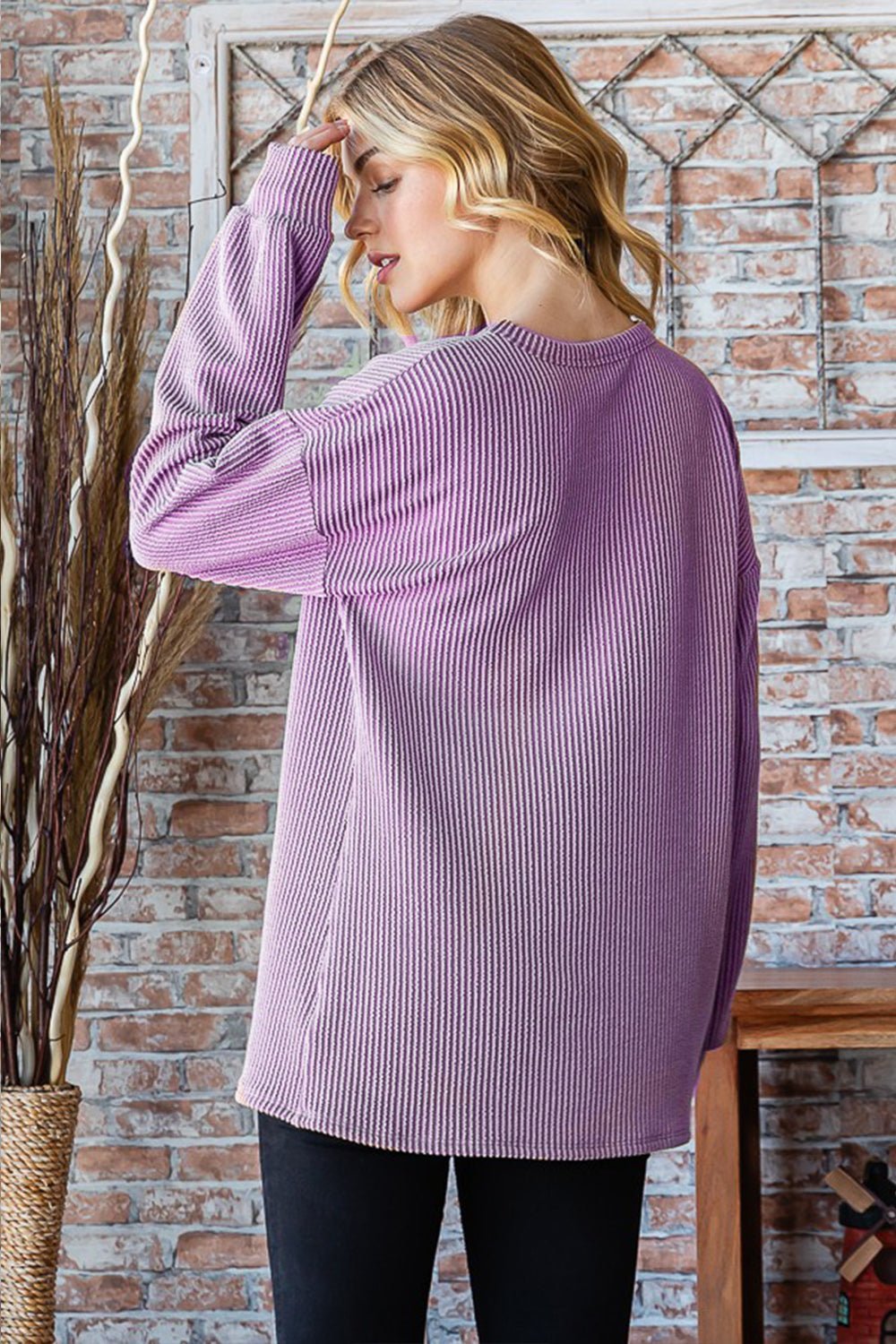 Heimish Full Size Round Neck Dropped Shoulder Blouse - Top - LAVENDER - Bella Bourget