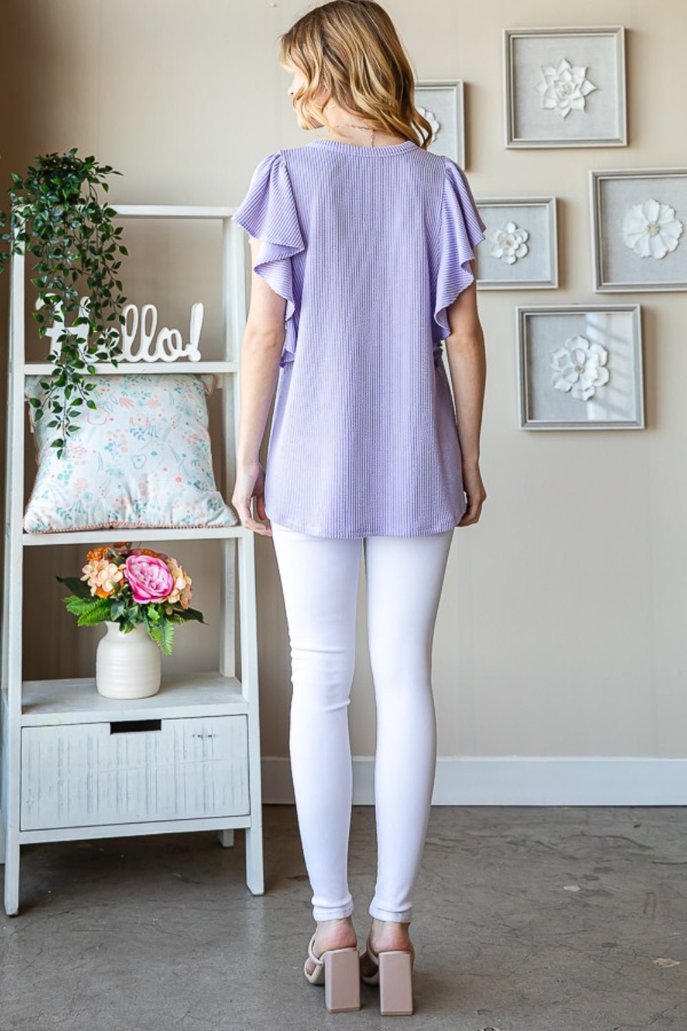 Heimish Full Size Ruffled Sleeve Ribbed Top - Top - Lavender - Bella Bourget