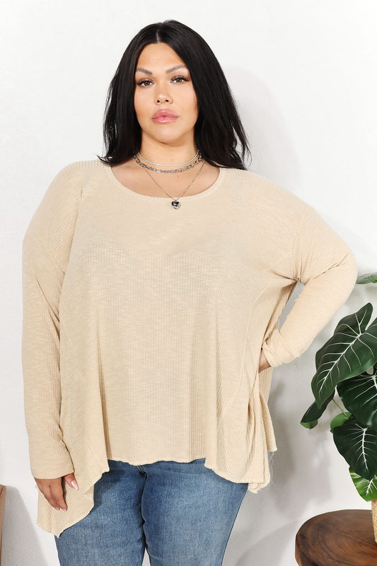 HEYSON Full Size Oversized Super Soft Ribbed Top - Top - Cream - Bella Bourget