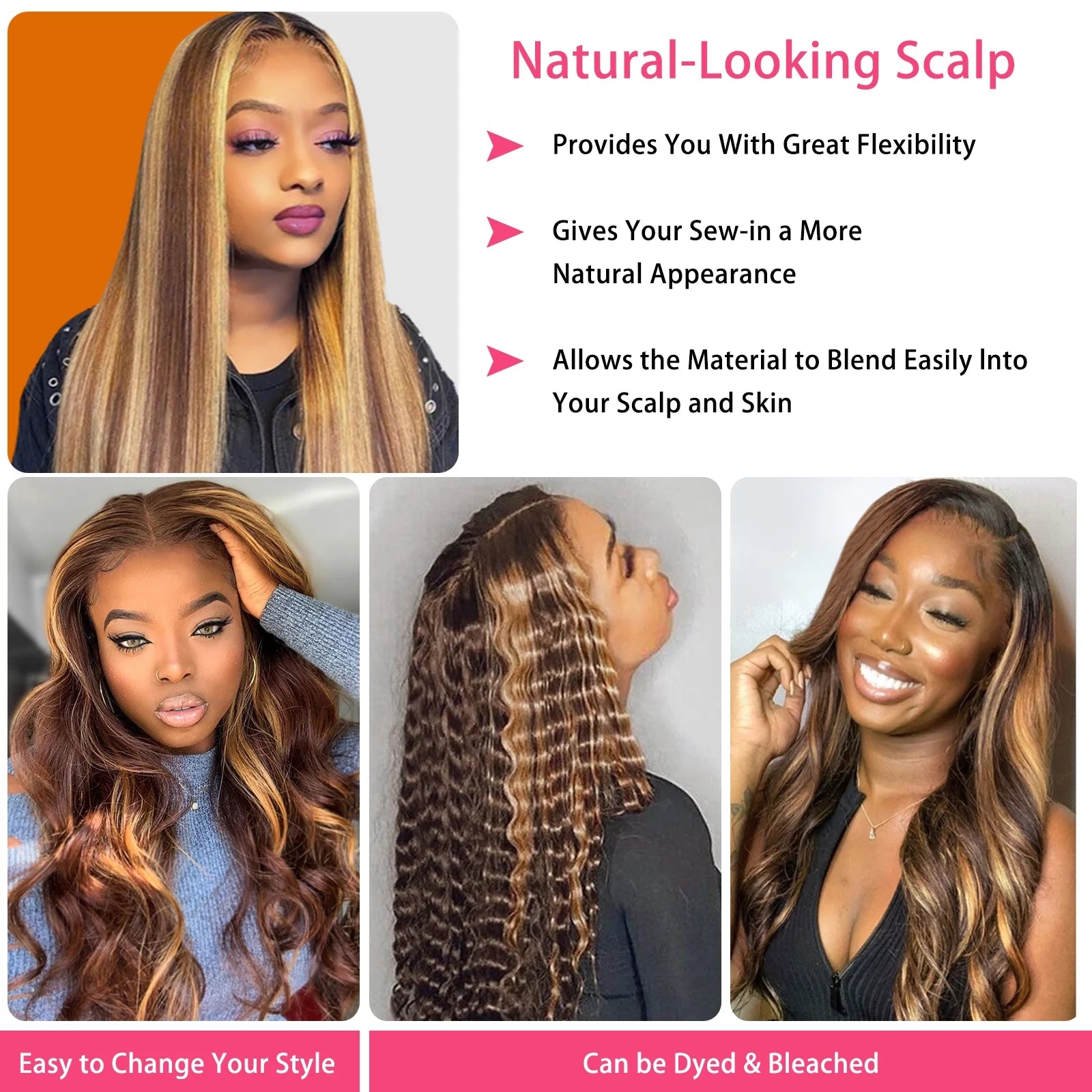 Highlight Ombre Straight Lace Front Wigs Human Hair for Women T Part 13X1 Glueless HD Transparent Lace Frontal Human Hair Wigs Pre Plucked 150 Density Colored P427 16Inch - 16" - Bella Bourget