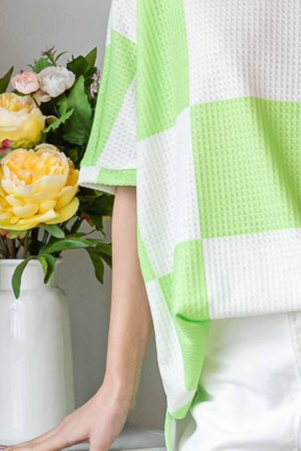 HOPELY Checkered Waffle Oversized T-Shirt - Top - Neon Green - Bella Bourget