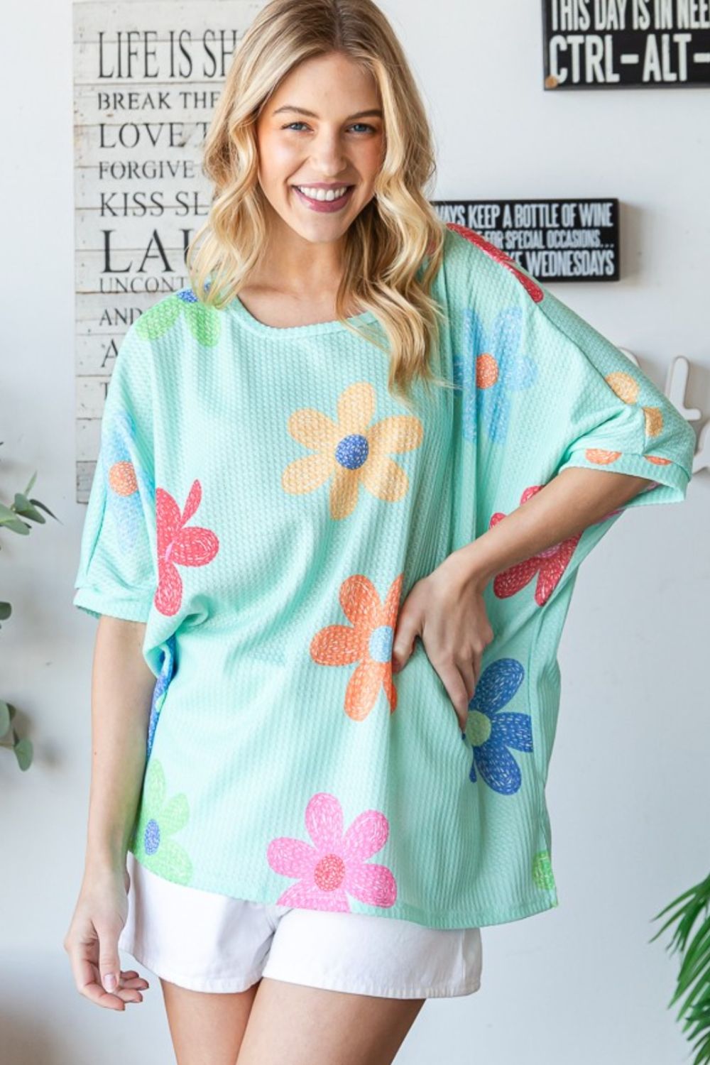 HOPELY Floral Waffle Oversize T - Shirt - Top - Neon Green - Bella Bourget