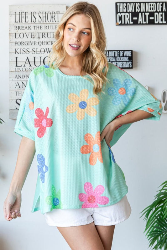 HOPELY Floral Waffle Oversize T - Shirt - Top - Neon Green - Bella Bourget