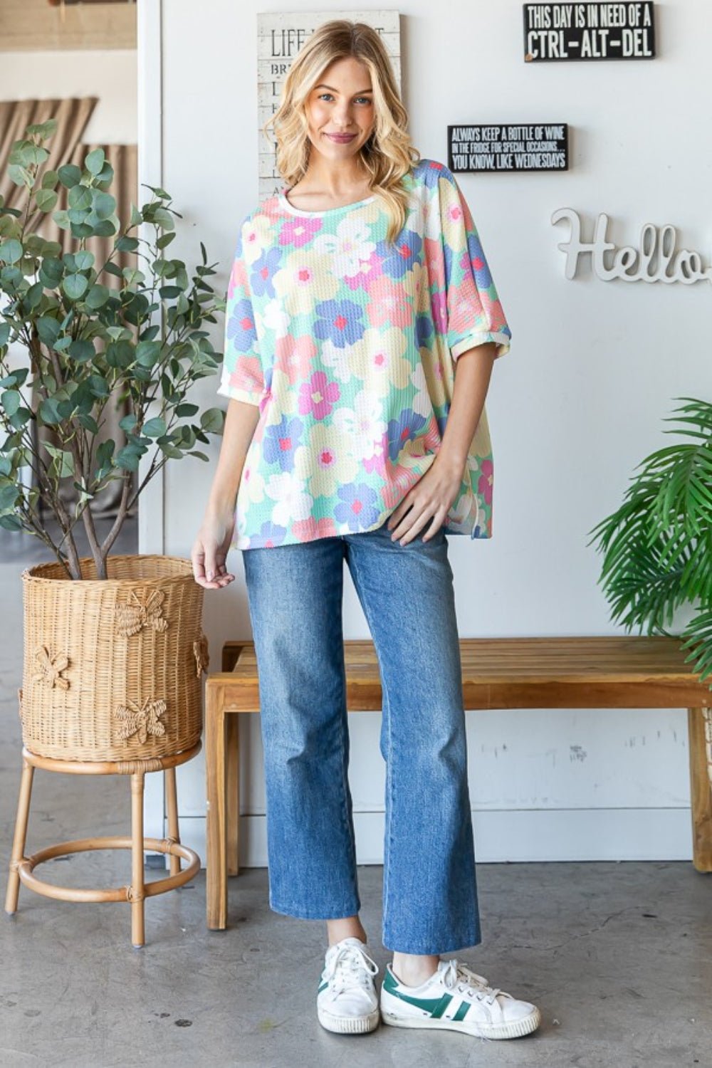 HOPELY Floral Waffle Oversized T - Shirt - Top - Mint/Yellow Floral - Bella Bourget