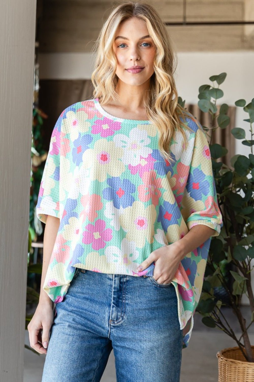 HOPELY Floral Waffle Oversized T - Shirt - Top - Mint/Yellow Floral - Bella Bourget