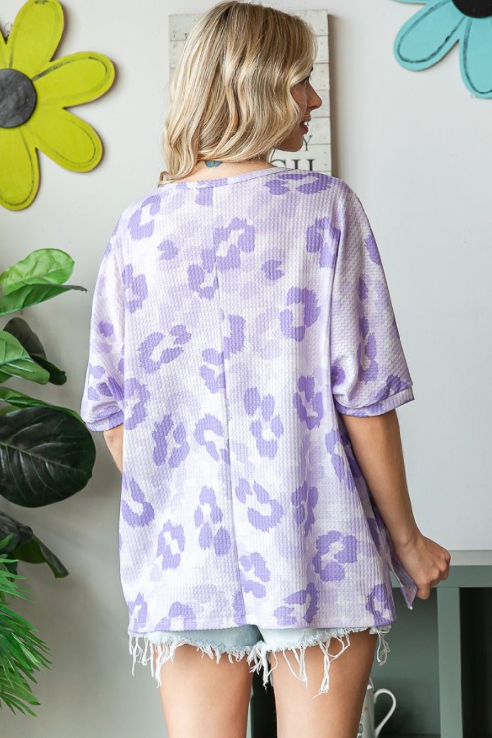 HOPELY Print Waffle Oversized T - Shirt - Top - Lavender - Bella Bourget