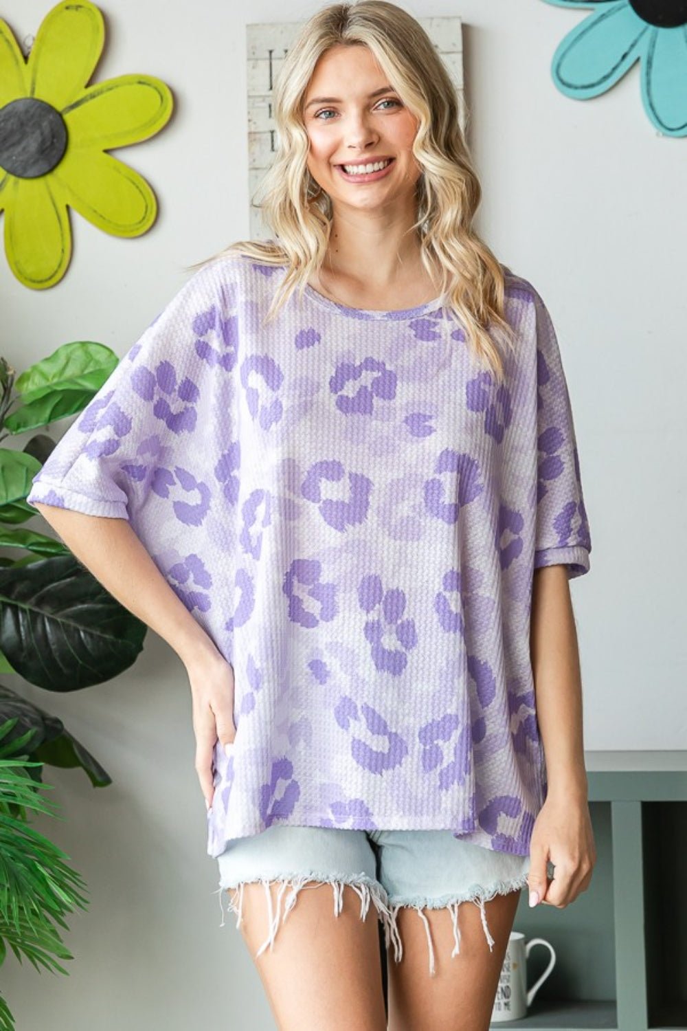 HOPELY Print Waffle Oversized T - Shirt - Top - Lavender - Bella Bourget