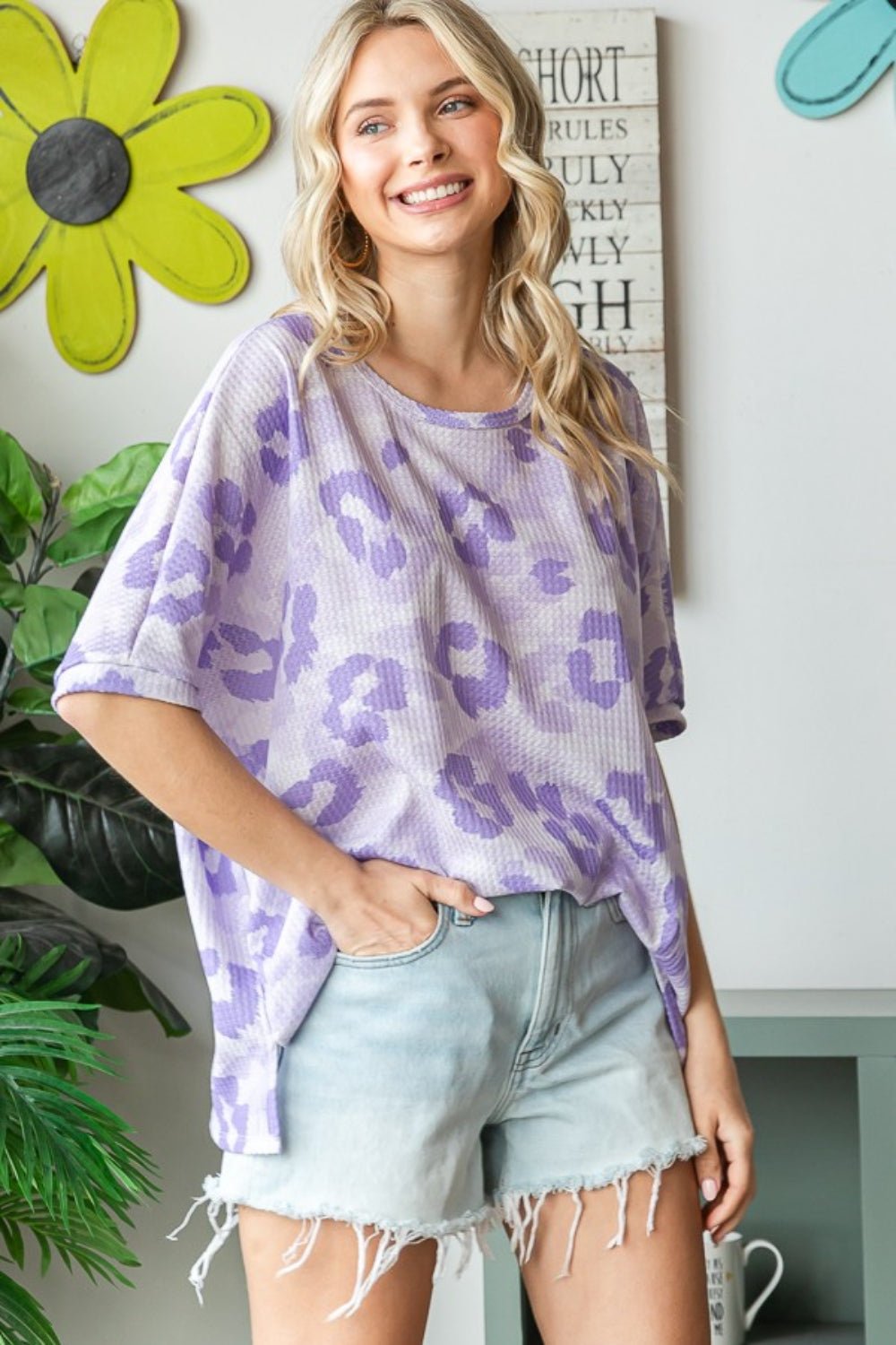 HOPELY Print Waffle Oversized T - Shirt - Top - Lavender - Bella Bourget