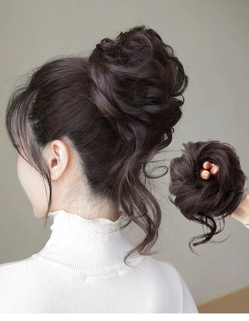 Human Hair Bundles Chignon Messy Curly Hair Bun Band Elastic Scrunchy False Hair Pieces Hairpins Black Wigs for Women Human Hair - 2 - Bella Bourget