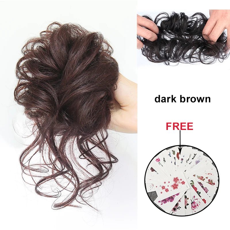 Human Hair Bundles Chignon Messy Curly Hair Bun Band Elastic Scrunchy False Hair Pieces Hairpins Black Wigs for Women Human Hair - 4 - Bella Bourget