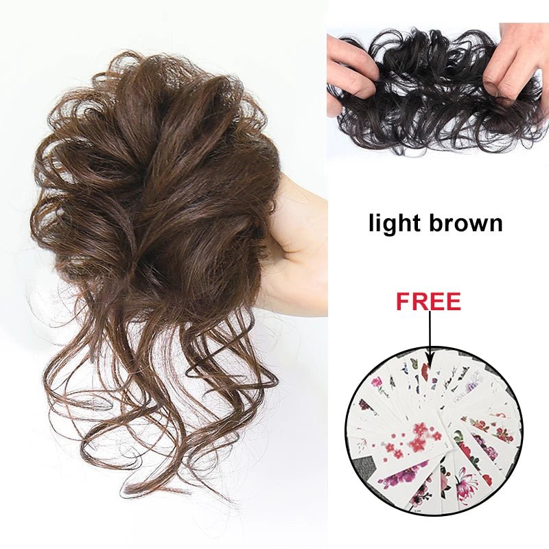 Human Hair Bundles Chignon Messy Curly Hair Bun Band Elastic Scrunchy False Hair Pieces Hairpins Black Wigs for Women Human Hair - 230 - Bella Bourget