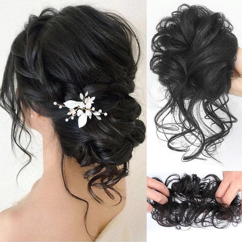 Human Hair Bundles Chignon Messy Curly Hair Bun Band Elastic Scrunchy False Hair Pieces Hairpins Black Wigs for Women Human Hair - 2 - Bella Bourget