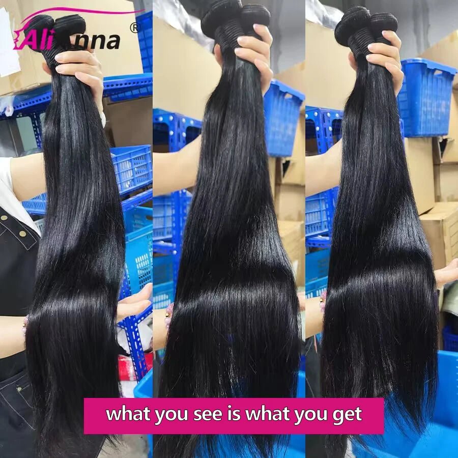 Human Hair Bundles with Frontal 30 Inch Bundles Peruvian Hair Extensions 4X4 5X5 6X6 Lace Closure Straight Human Hair Bundles - 32 34 36 With 24 - Bella Bourget