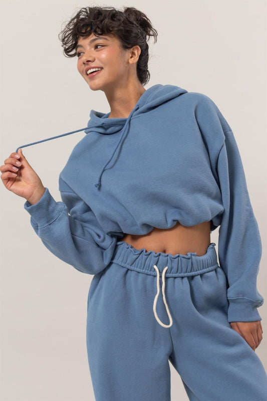 HYFVE Bubble Hem Cropped Hoodie - Hoodie - Gray Blue - Bella Bourget