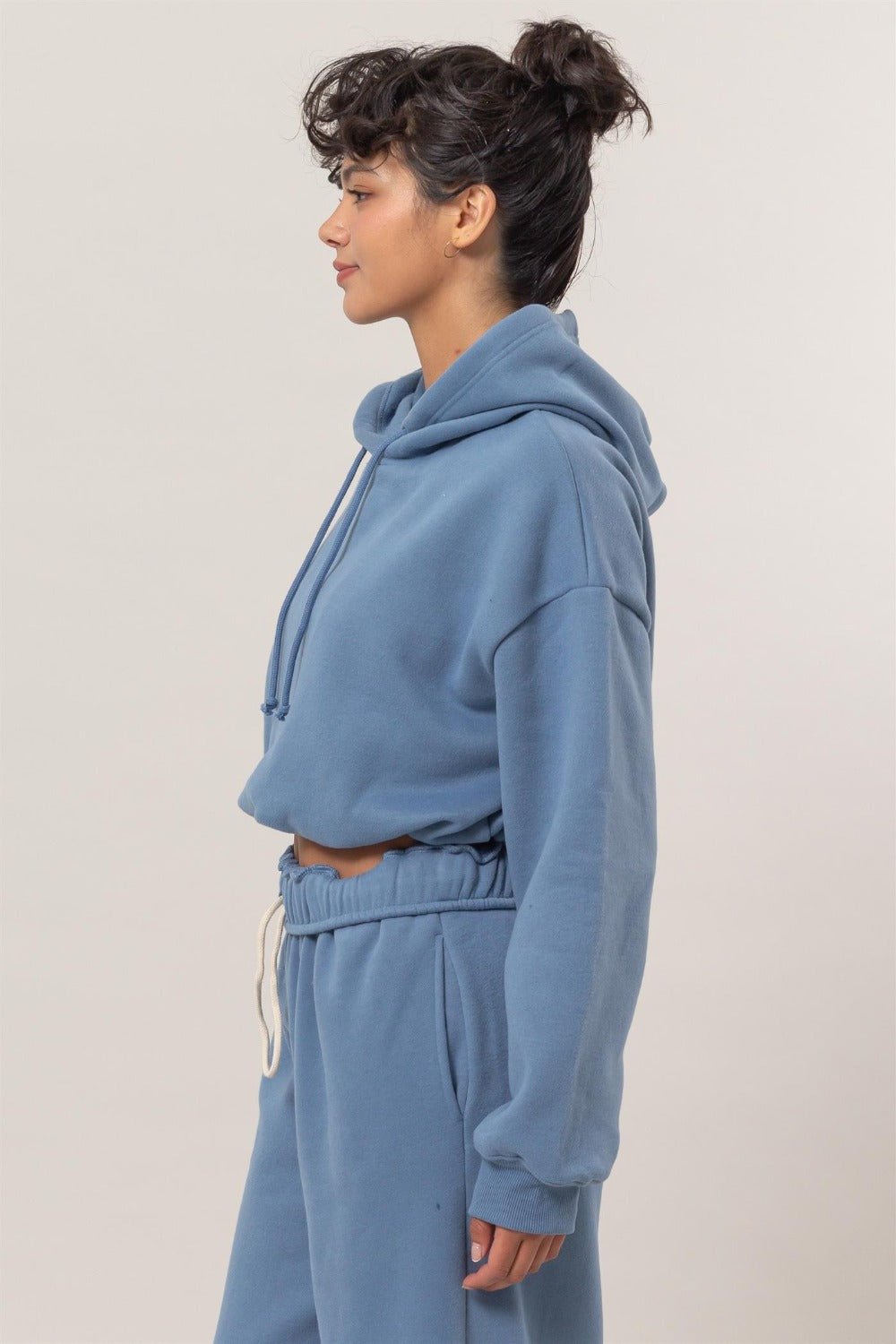 HYFVE Bubble Hem Cropped Hoodie - Hoodie - Gray Blue - Bella Bourget