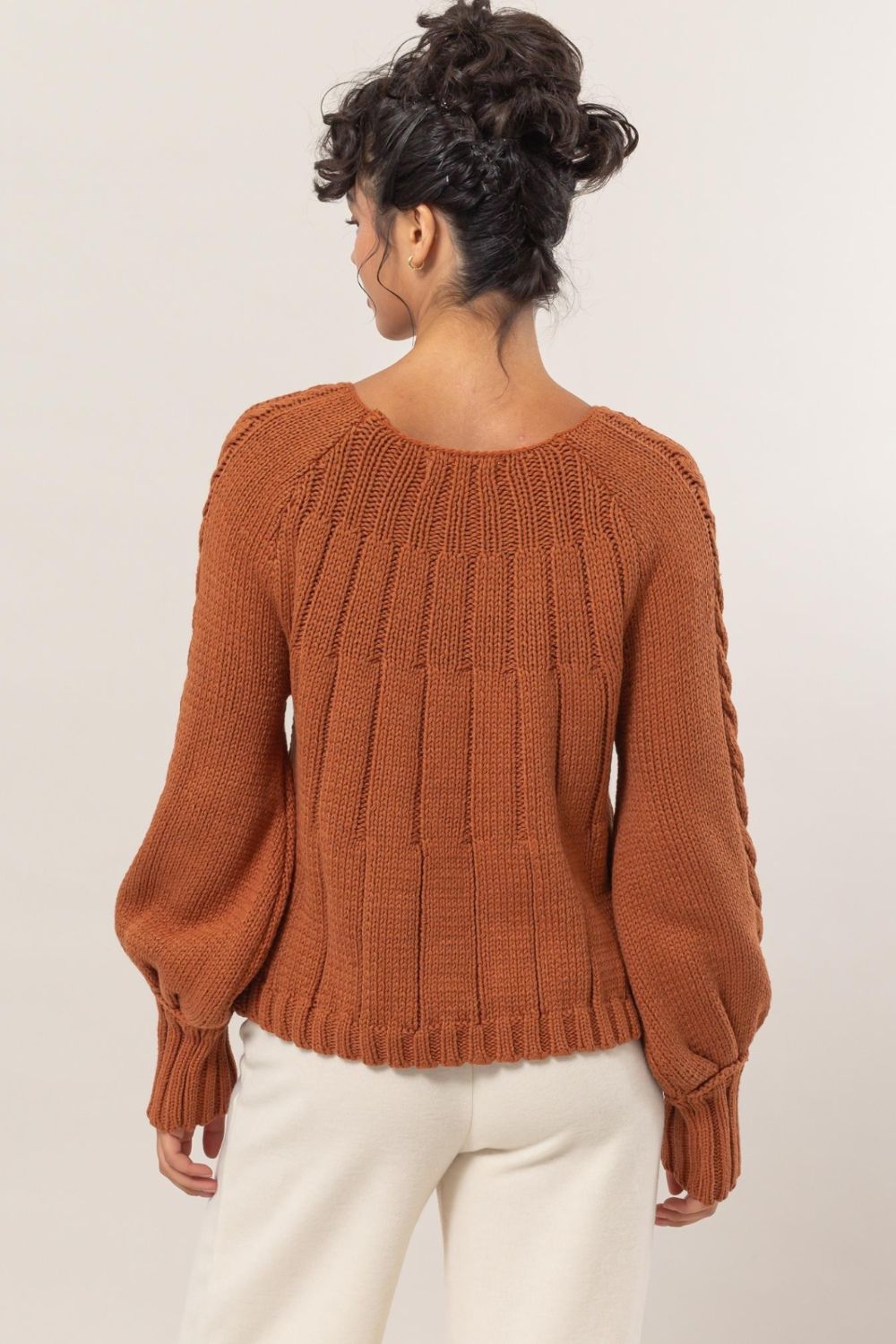 HYFVE Cable - Knit Round Neck Raglan Sleeve Sweater - Sweater - Rust - Bella Bourget