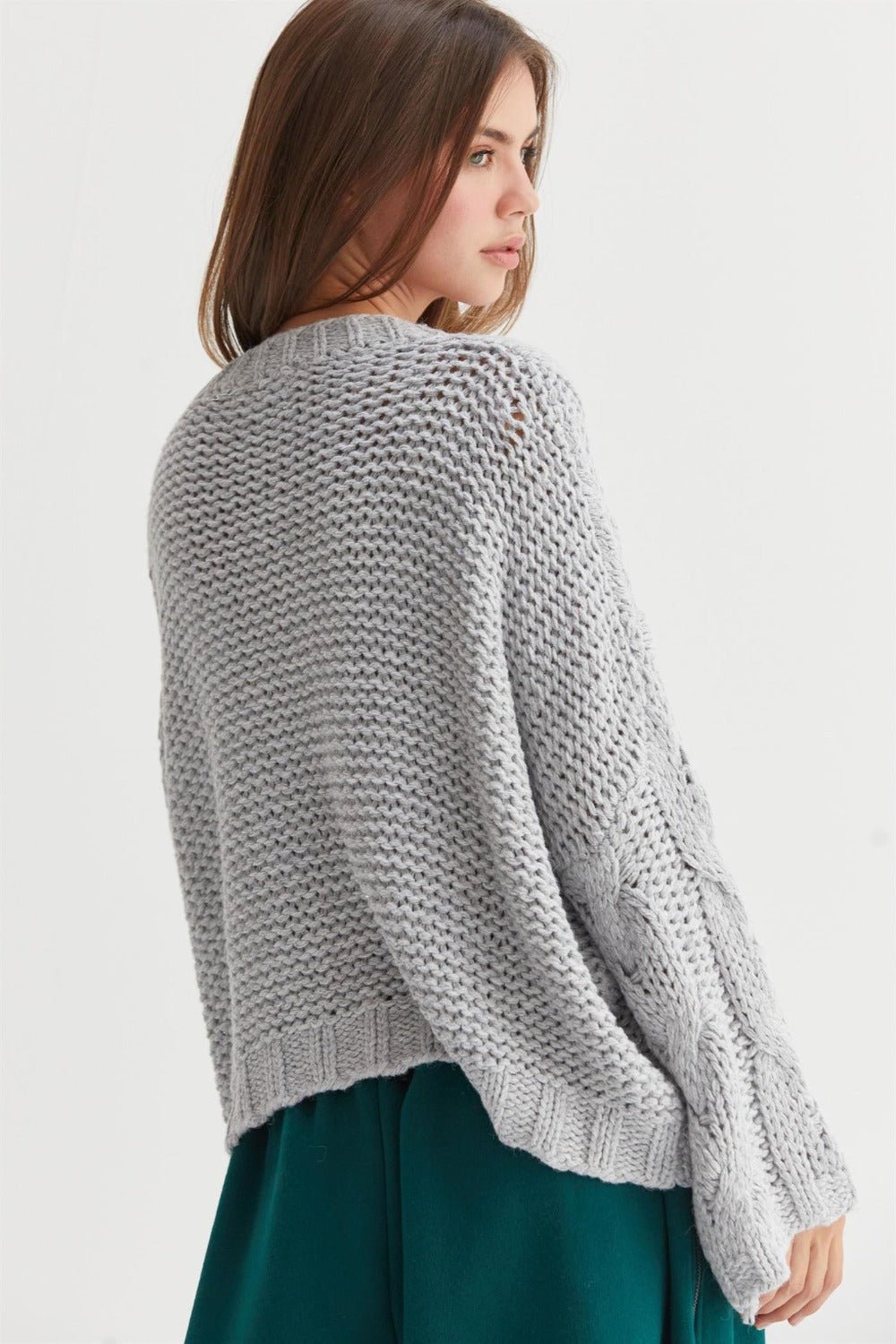 HYFVE Cable Knit V - Neck Sweater - Sweater - Gray - Bella Bourget