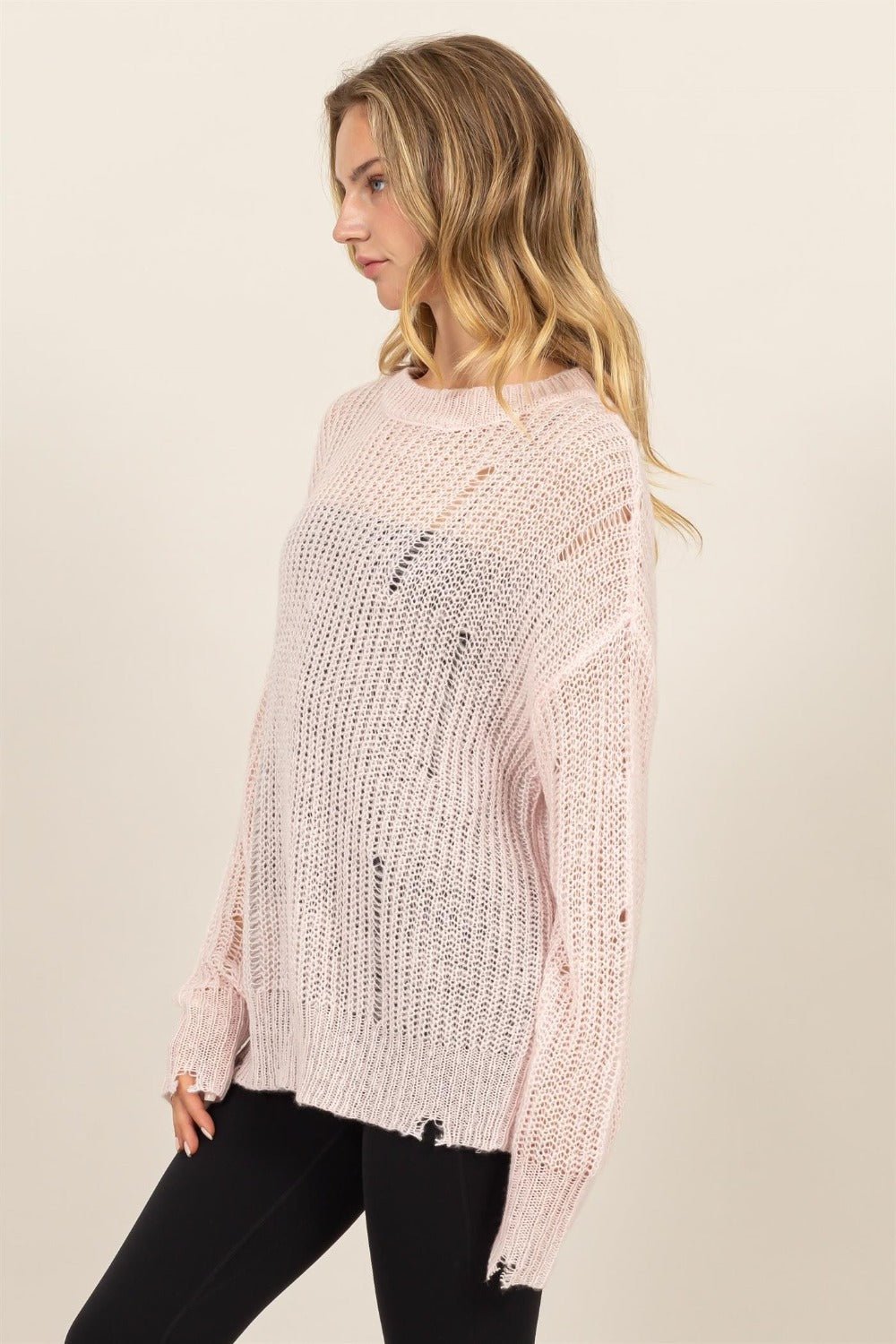 HYFVE Distressed Long Sleeve Knit Top - Sweater - Pale Pink - Bella Bourget