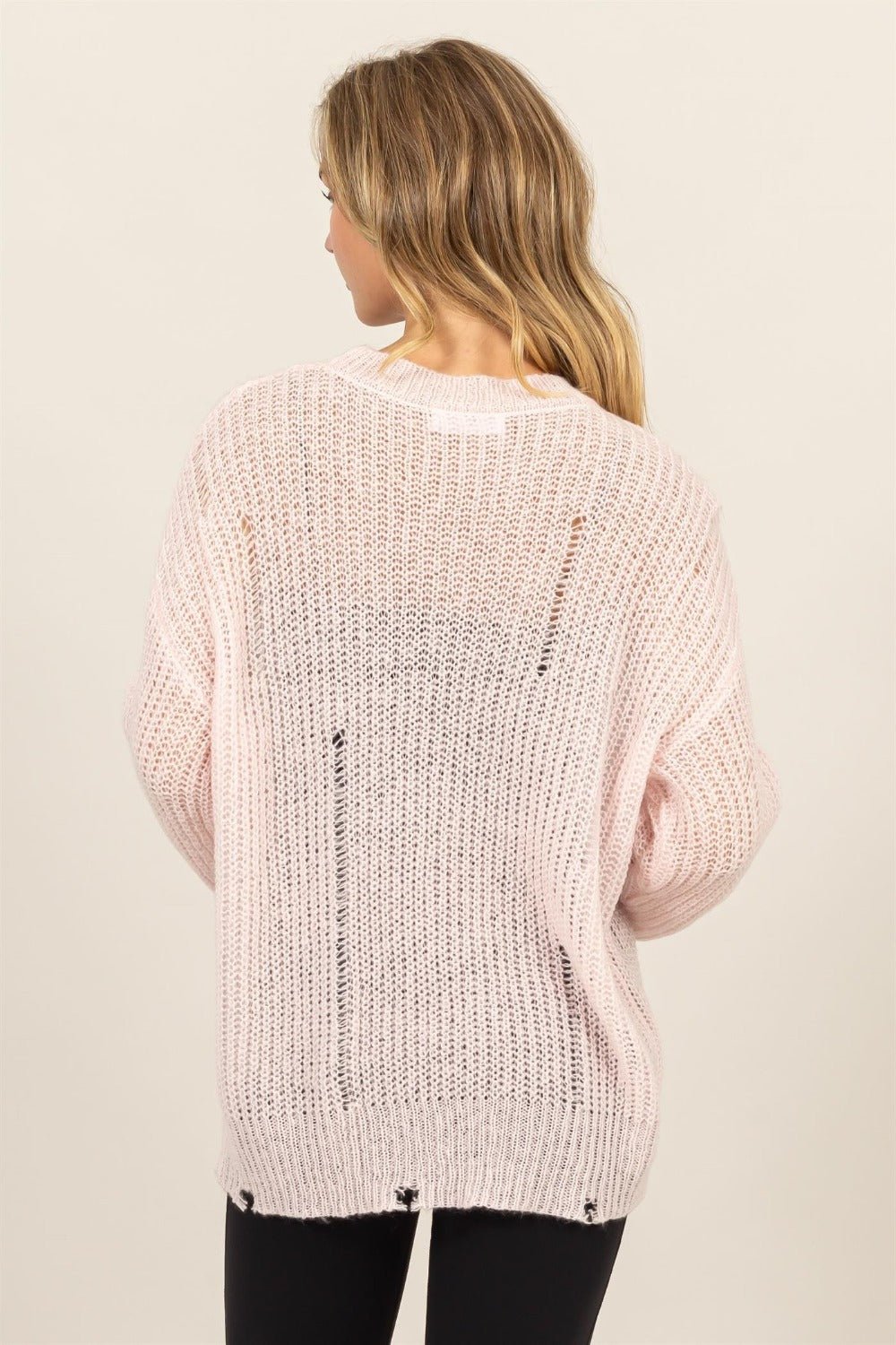 HYFVE Distressed Long Sleeve Knit Top - Sweater - Pale Pink - Bella Bourget