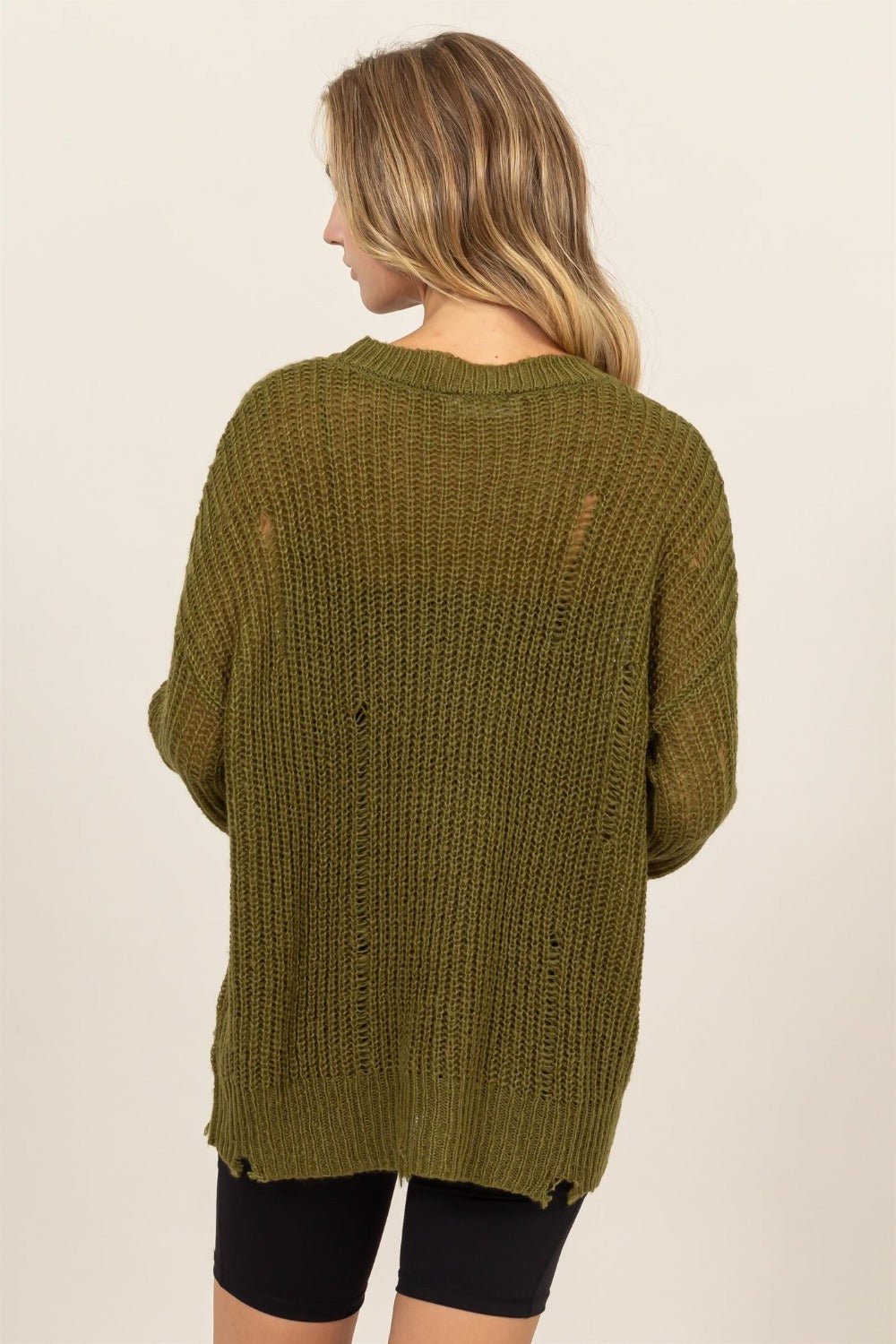 HYFVE Distressed Long Sleeve Knit Top - Sweater - Moss - Bella Bourget