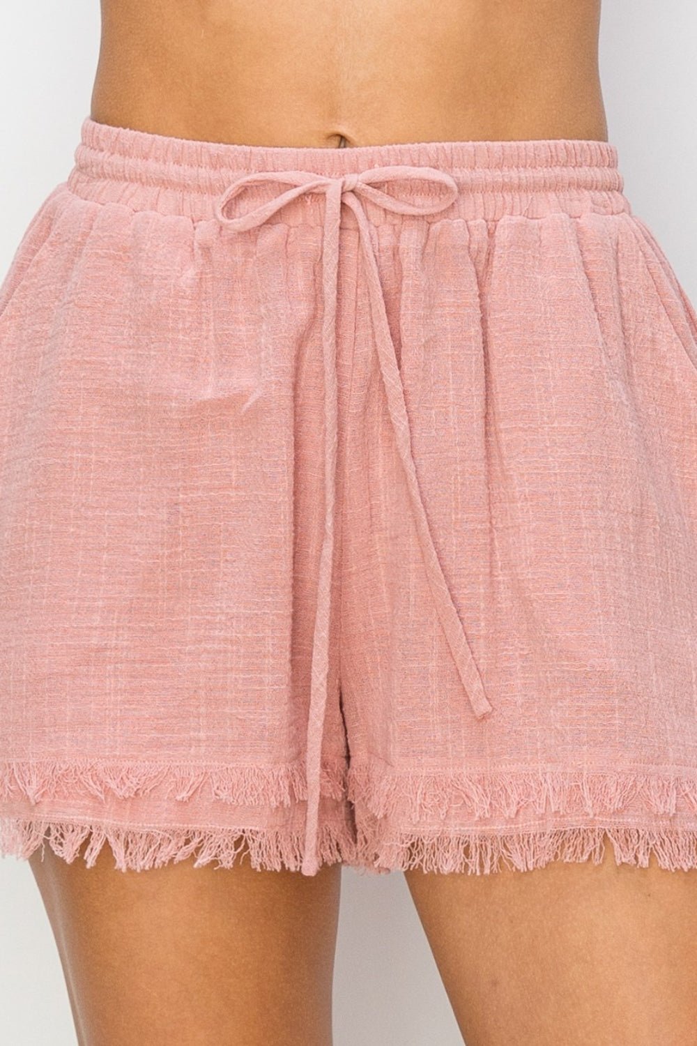 HYFVE Drawstring Frayed Shorts - Shorts - MAUVE - Bella Bourget