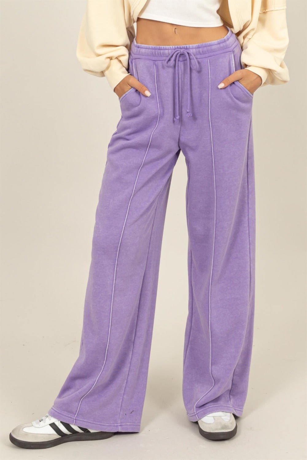 HYFVE Drawstring High Rise Wide Leg Pants - Pants - Lavender - Bella Bourget